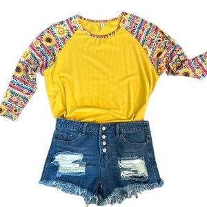 NEW! Yellow Serape Sunflower & Cheetah Raglan